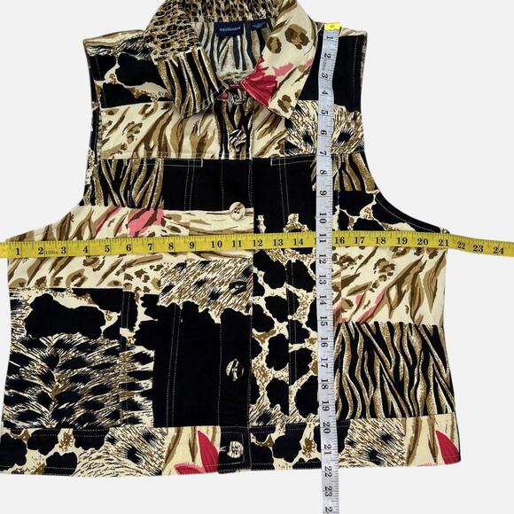 Westbound Vest Cotton Womens Large Animal Safari Print Button Up Tan Black - Picture 6 of 6
